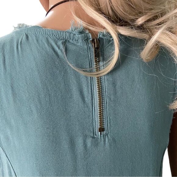 Altar’d State Sleeveless Teal Distressed Hem Flowy Rayon Dress - Picture 4 of 14